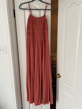 American Eagle Outfitters Rust Red Smocked Spaghetti Strap Maxi Dress